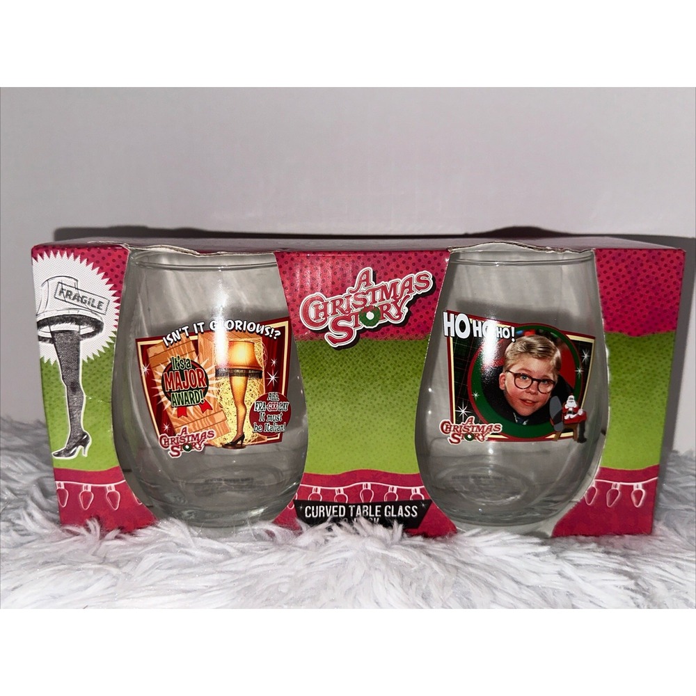 A Christmas Story Curved Table Glass 2-Pack Leg Lamp Ralphie Stemless ICUP NEW